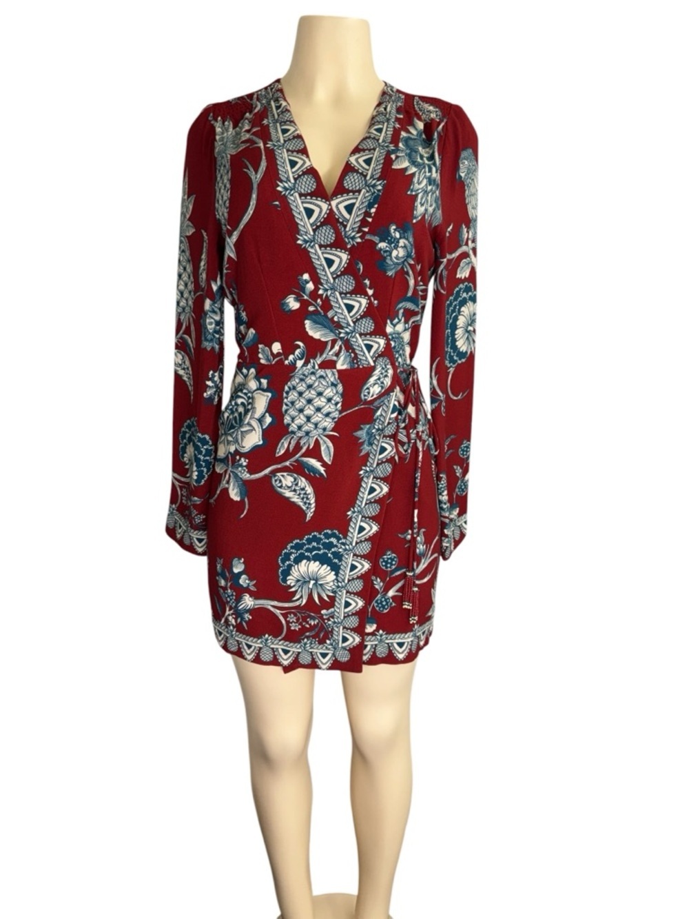 Farm rio .Tropical Landing Red Wrap Mini Dress - Picture 3 of 16